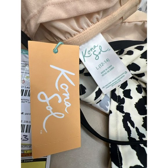 Womens Post Mastectomy Scoop Neck Tankini Top Kona Sol Leopard Print Black Large - Picture 7 of 9